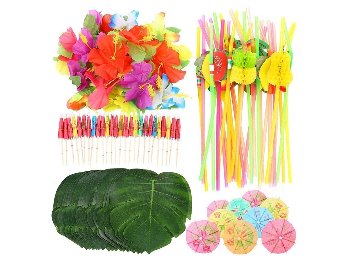 Set de decoración para fiesta tropical hawaiana, 108 piezas