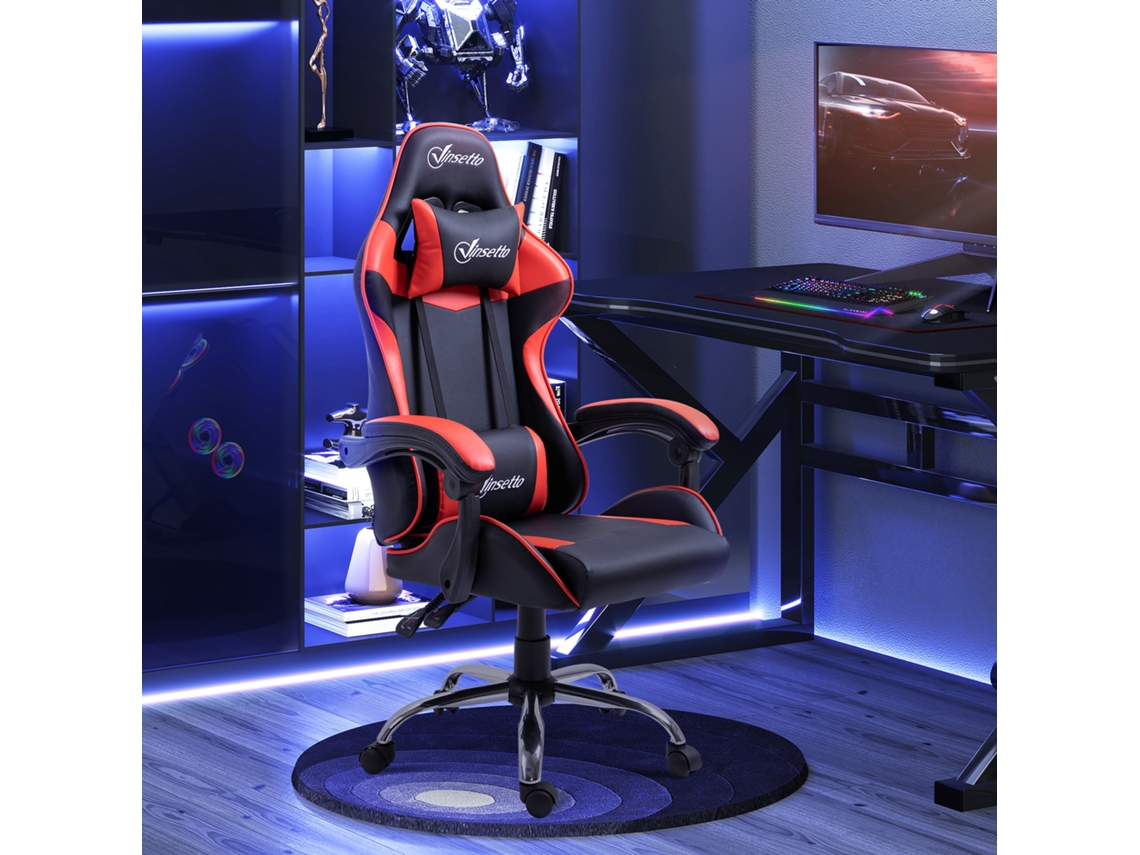 Cadeira Gamer, Cadeira De Corrida, Cadeira Giratória Com Altura Ajustável, Reclinação De 135° E Almofada Lombar, 63x67x122-130 Cm, Vermelha