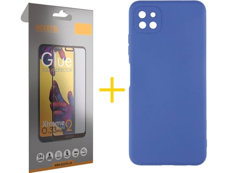 Carcasa y Protector de Pantalla de Vidrio Full Samsung A22 5G ACCETEL Silicona Líquida Azul