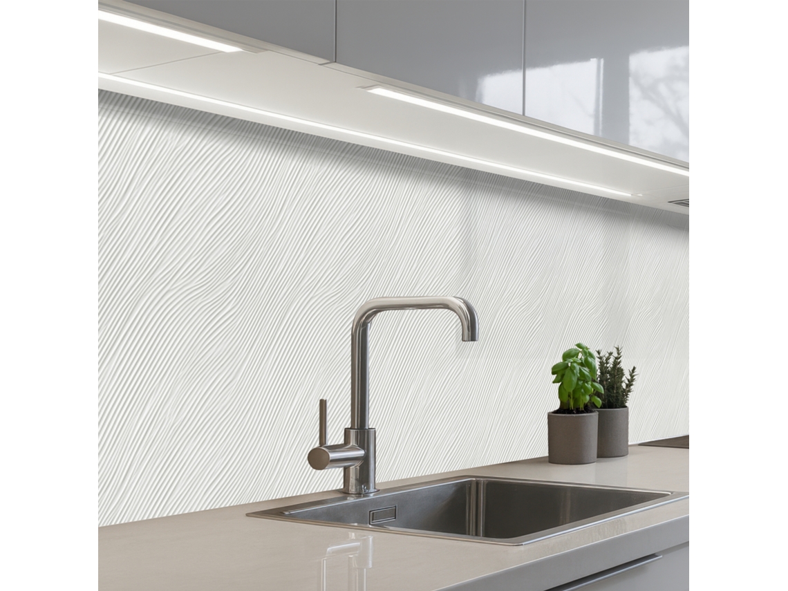 Paneles antisalpicaduras de cocina Waves - Diseño acanalado - Blanco 500x60 cm