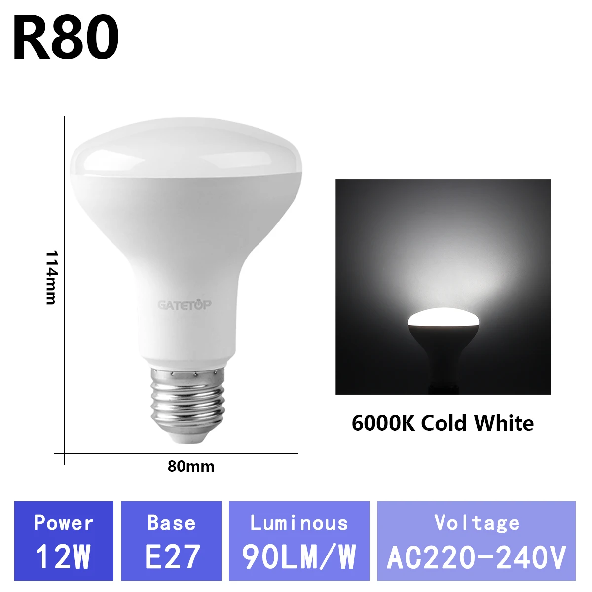 (r80 6000k, Ac220v-240v) Paquete De 3 Bombillas Led Para Baño, Sin Parpadeo, Para Uso Doméstico.
