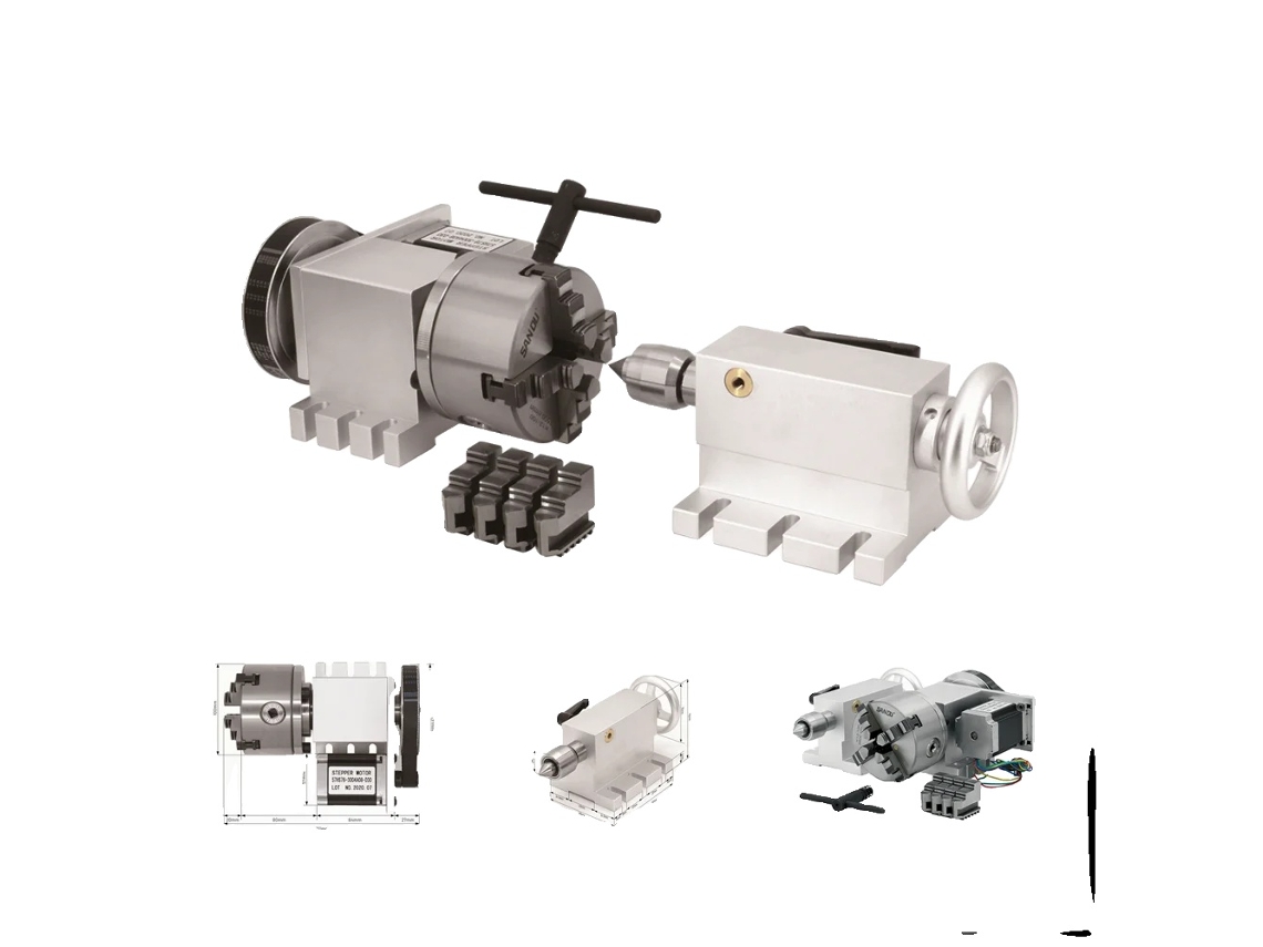 Mandril CNC de 4 ejes, mandril de 100 mm con 4 mordazas, motor paso a paso Nema 23 OEM