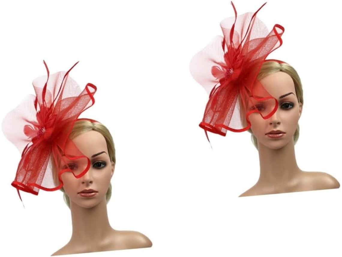 Diadema Grande De 2 Piezas Con Diseño Floral Para Mujer, Elegante Sombrero Para Fiestas/cócteles, Color Rojo.