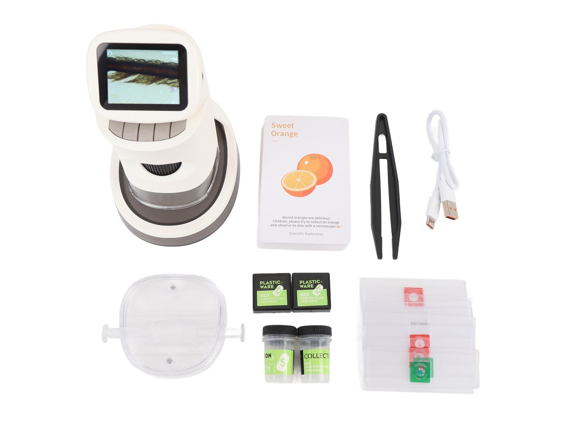 2026-kit De Lámina Para Microscopio De Bolsillo Portátil Con Luz Led, 1000x Y Pantalla A Color