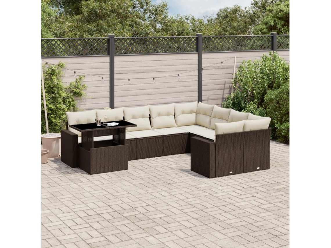 10 unidades Conjunto. Sofás Jardim Com Almofadões Vime Pe Castanho Dkd Home Decor