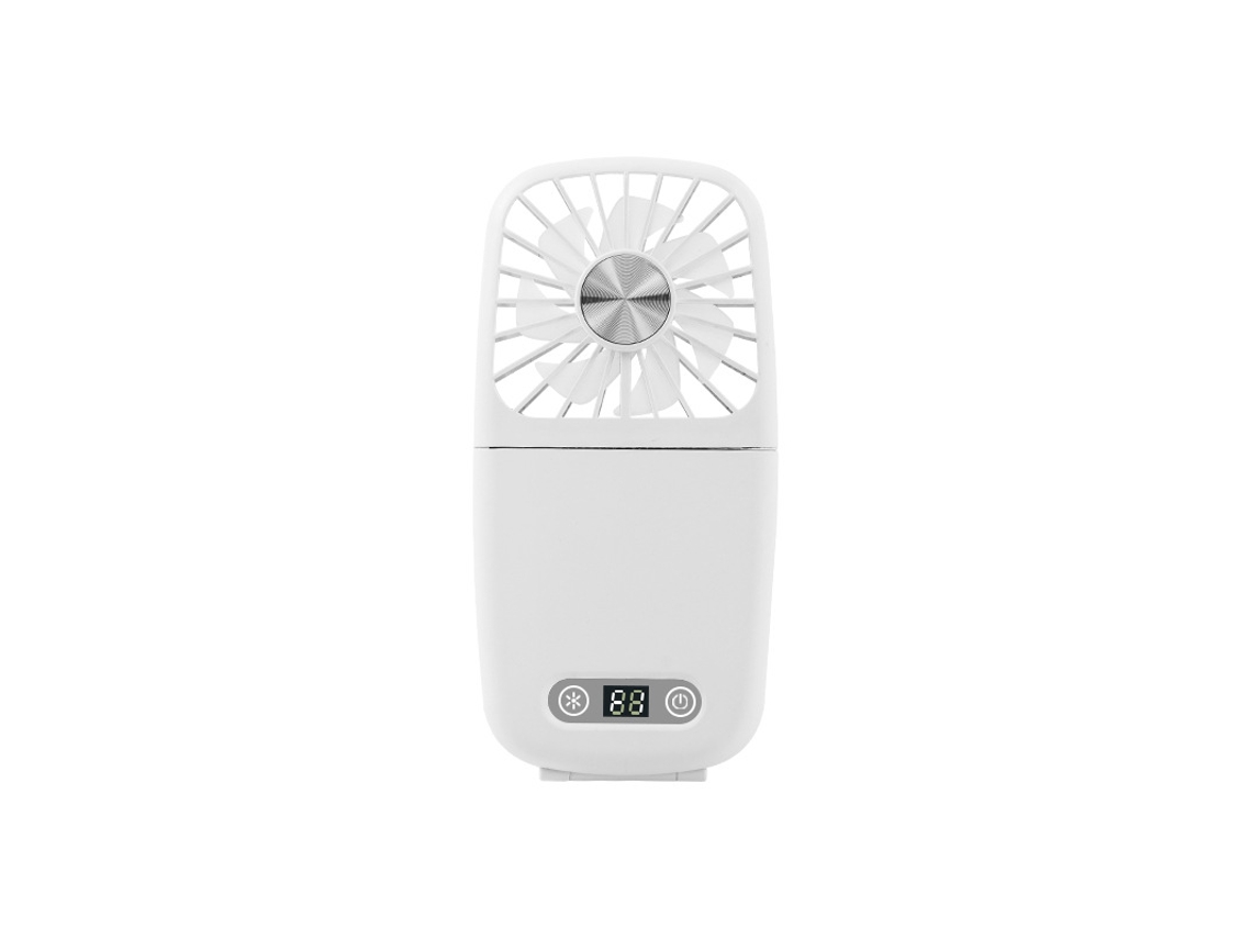 (blanco) Abanico De Cuello Recargable - Puerto Usb - Silencioso - Con Espejo Cosmético - Velocidad Del Viento Ajustable -17x8.5cm
