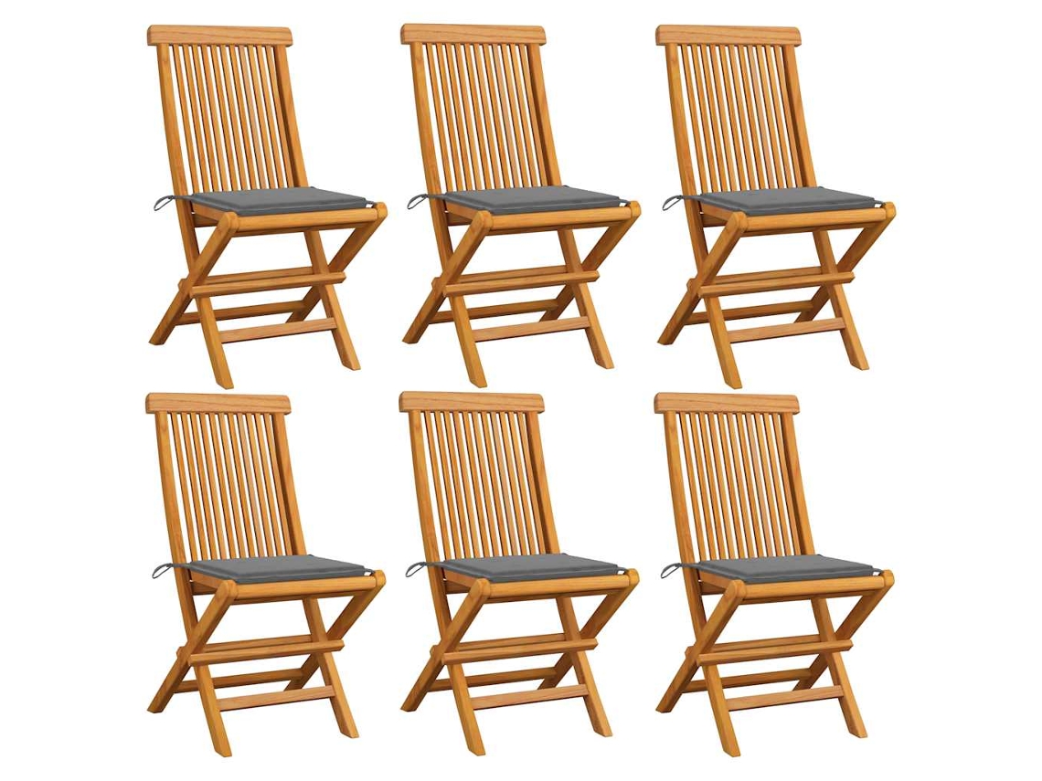 Sillas de jardín DKD Home Decor de 6 piezas con cojines grises, teca maciza