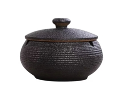Cenicero Decorativo De Cerámica Con Tapa Protectora Contra El Viento Para El Hogar, La Oficina Y Uso Exterior - Negro