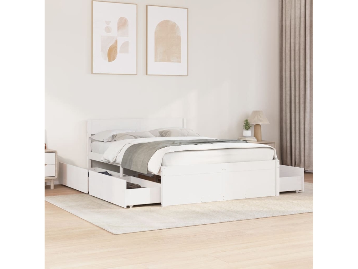 Estructura De Cama Sin Colchón Madera Maciza Blanca 120x190 Cm