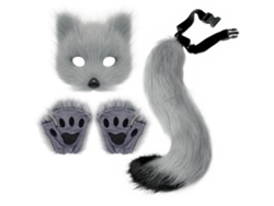 Conjunto de Halloween Simulación Zorro Cosplay Accesorios Gris Conjunto de tres piezas Talla única Chennnls
