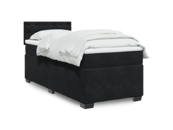 Cama Box Spring Con Colchón Terciopelo Negro 90x200 Cm