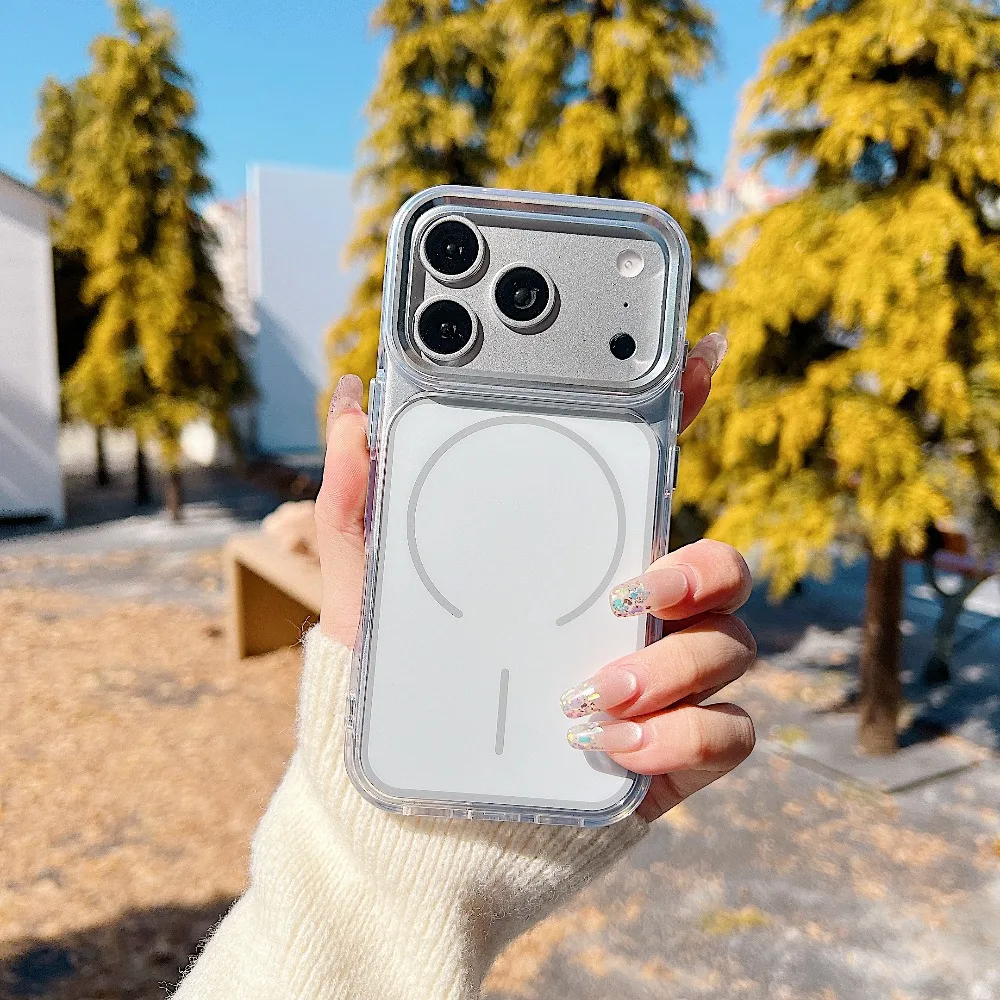 (iphone 15, Blanco) Funda Protectora Transparente Con Carga Inalámbrica Magsafe Para Iphone