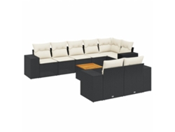 Conjunto de 9 sofás de jardín con cojines de mimbre, color negro, EXCLUSIVA MAISON (9 piezas)