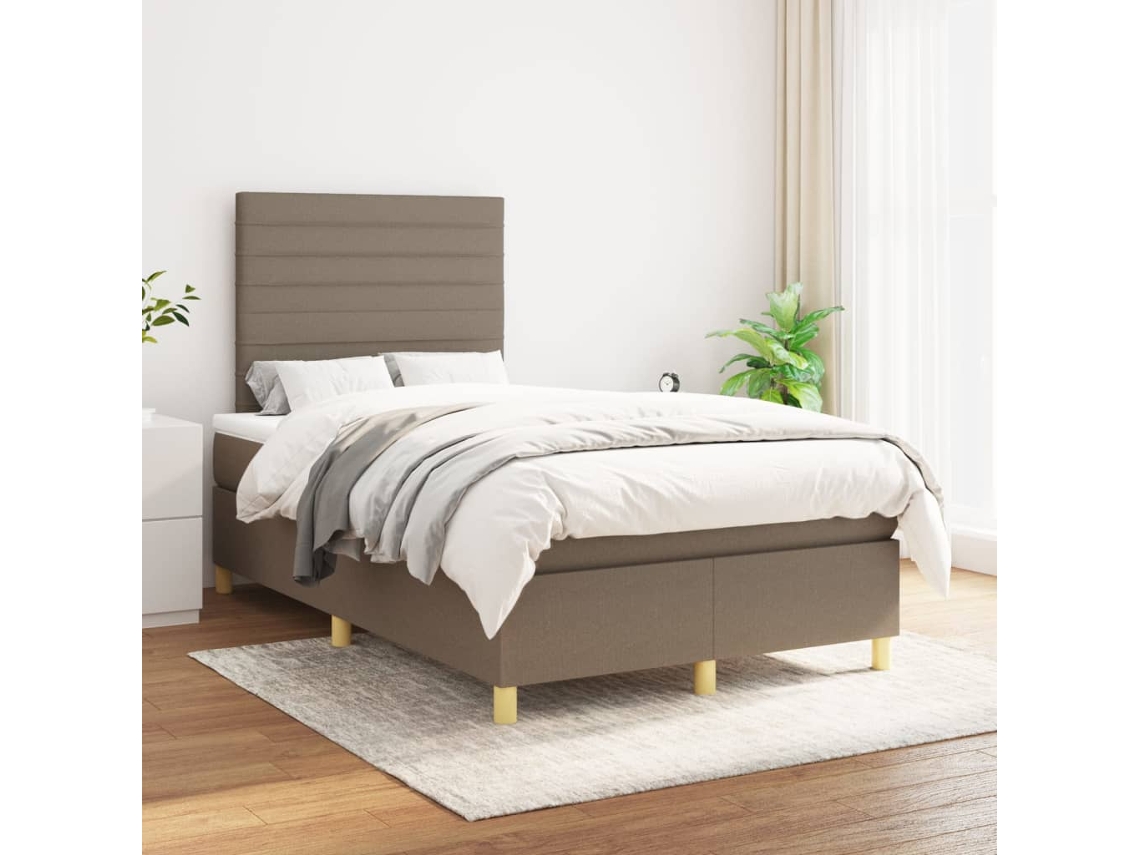 Cama Box Spring Con Colchón Tela Gris Taupe 120x200 Cm