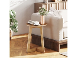 Mesa auxiliar redonda en forma de C, de montaje rápido, para espacios pequeños de salón/dormitorio, color natural.