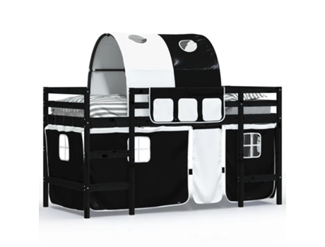 Cama alta niños VIDAXL con torre madera pino blanco negro (80x200cm)