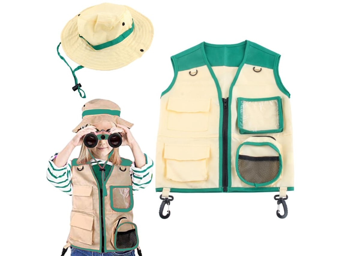 Kit Traje Explorador Infantil Com Colete E Chapéu Aventura Outdoor Cosplay Menino Menina