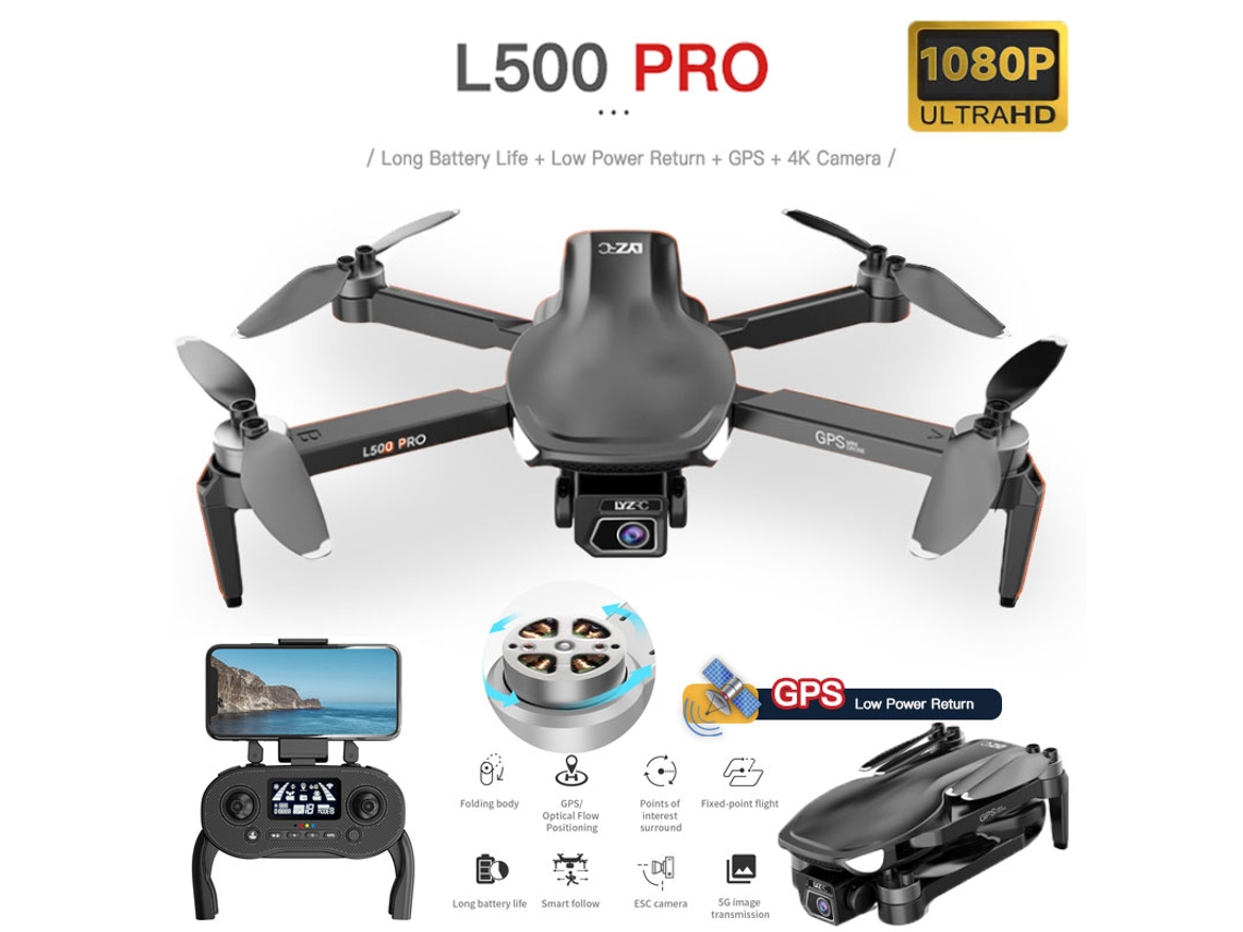 Dron De Control Remoto Gps L500pro (1080p - Duración De La Batería 25 Min - Negro)