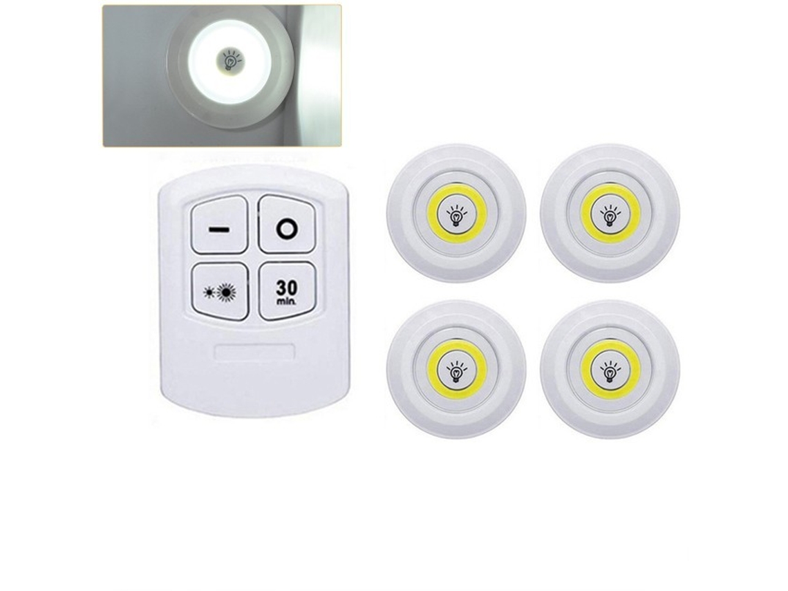Lámpara nocturna LED superbrillante de 5 W con control remoto inalámbrico y regulable. MDUG (juego de 4 luces blancas frías).