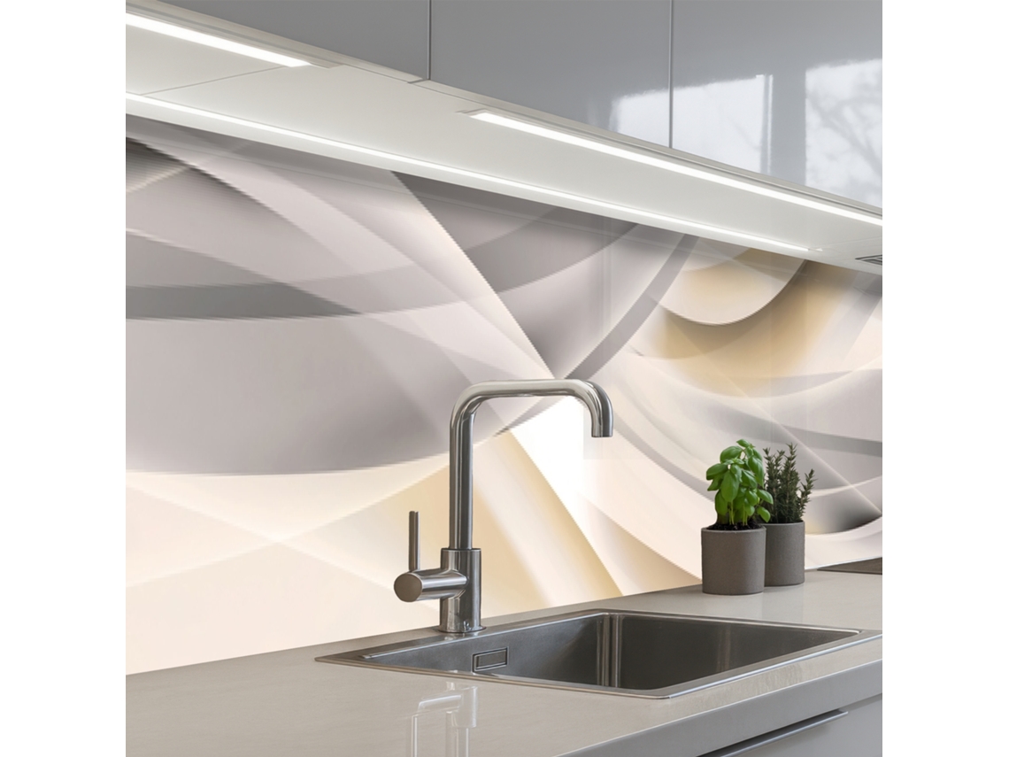 Paneles para salpicadero de cocina con diseño de ondas - Abstracto - Beige 500x60 cm