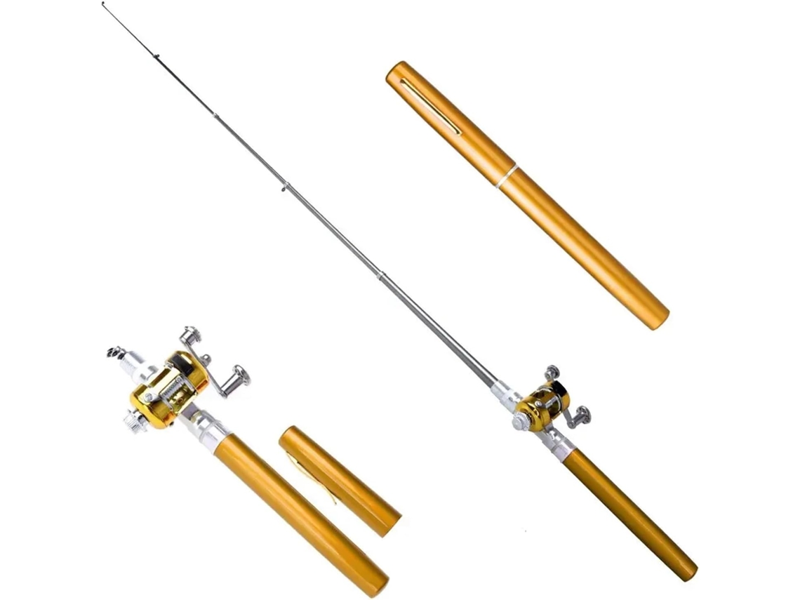 Mini Caña De Pescar Plegable Bolsillo, Telescópica, Portátil, Con Forma Bolígrafo, Carrete, Para Pesca Al A...