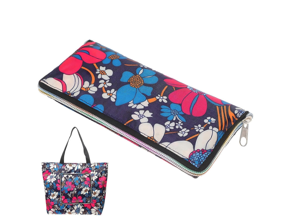 Bolsa de compras plegable de tela Oxford con cremallera, bolsa de almacenamiento portátil para uso diario y al aire libre con un bonito estampado. GOKOCO