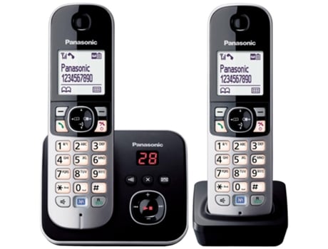 Teléfono PANASONIC Duo Dect inalámbrico con contestador automático Negro/Plata Kxtg6822