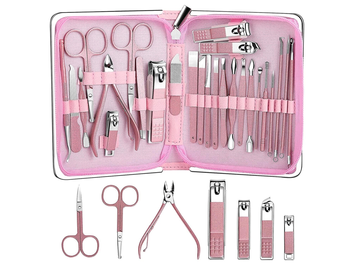 Set de manicura de 26 piezas, hermoso regalo, acero inoxidable, profesional para viajes.
