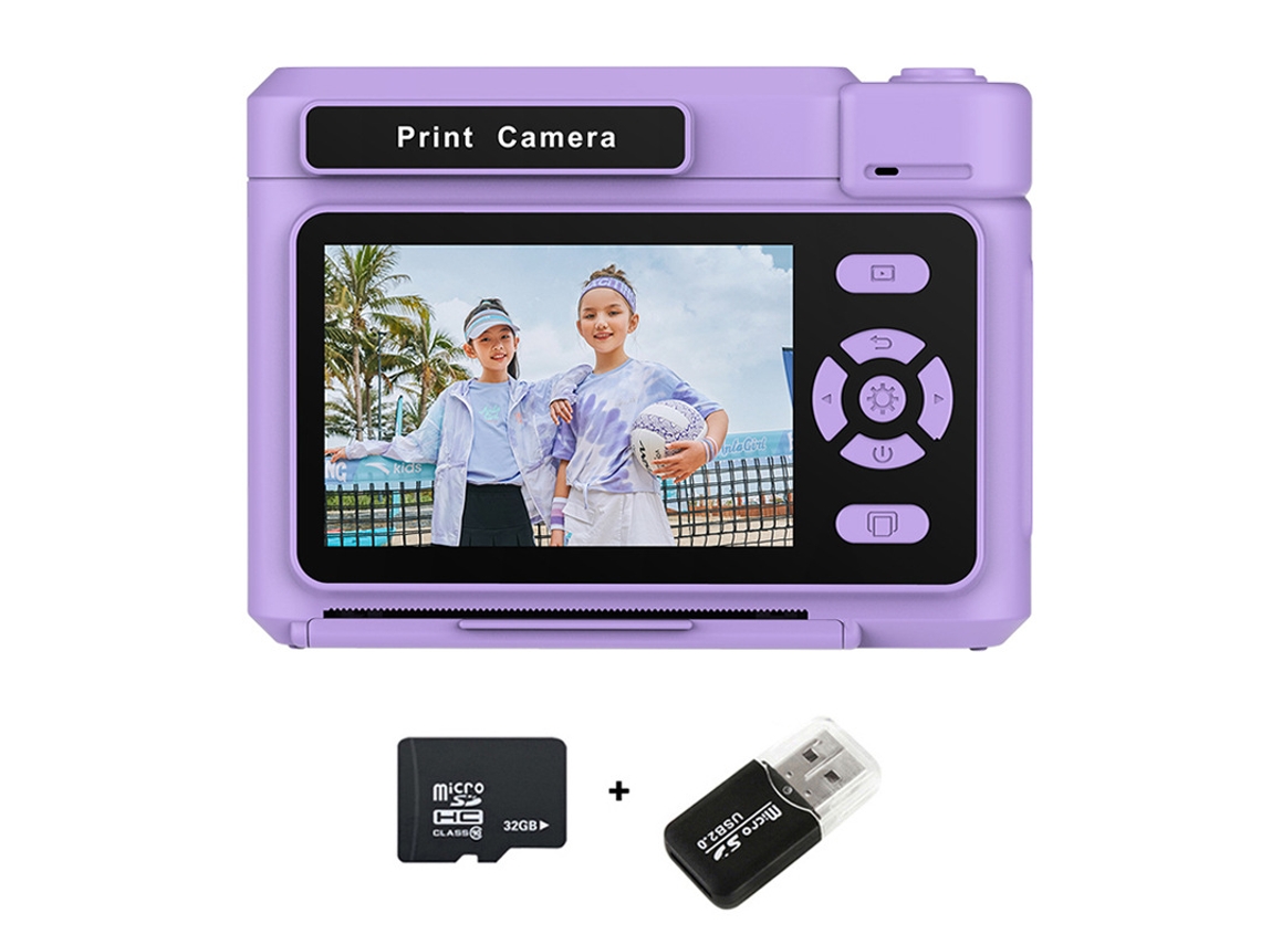 Cámara instantánea Chrui D15 con pantalla IPS de 2,4 pulgadas, tarjeta de 32 GB y lector de tarjetas (morado)