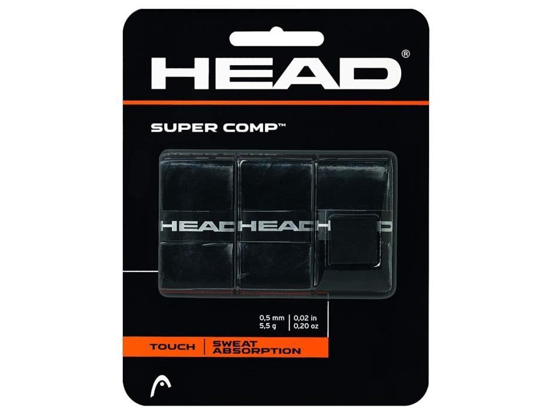Surgrip Head Super Comp Paquete Con 3 Negro Elastómero Absorción De Sudor Mejorada
