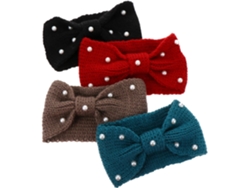 Nuobesty Juego De 4 Diademas De Punto Con Nudo Plano De Cuentas, Talla Única, Ligeras Y