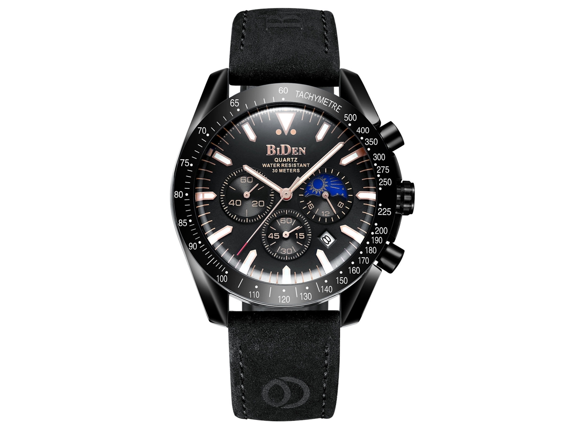 Reloj De Hombre Elegante (negro), Cronógrafo De Seis Manecillas, Reloj Deportivo Multifuncional De Cuarzo Con Acabado Luminoso.