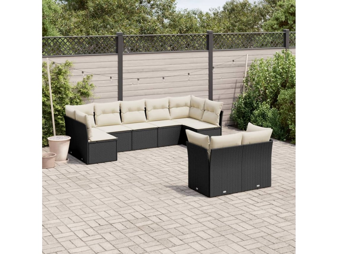 Conjunto de sofás de jardín de 9 piezas DKD Home Decor con cojines de mimbre negros