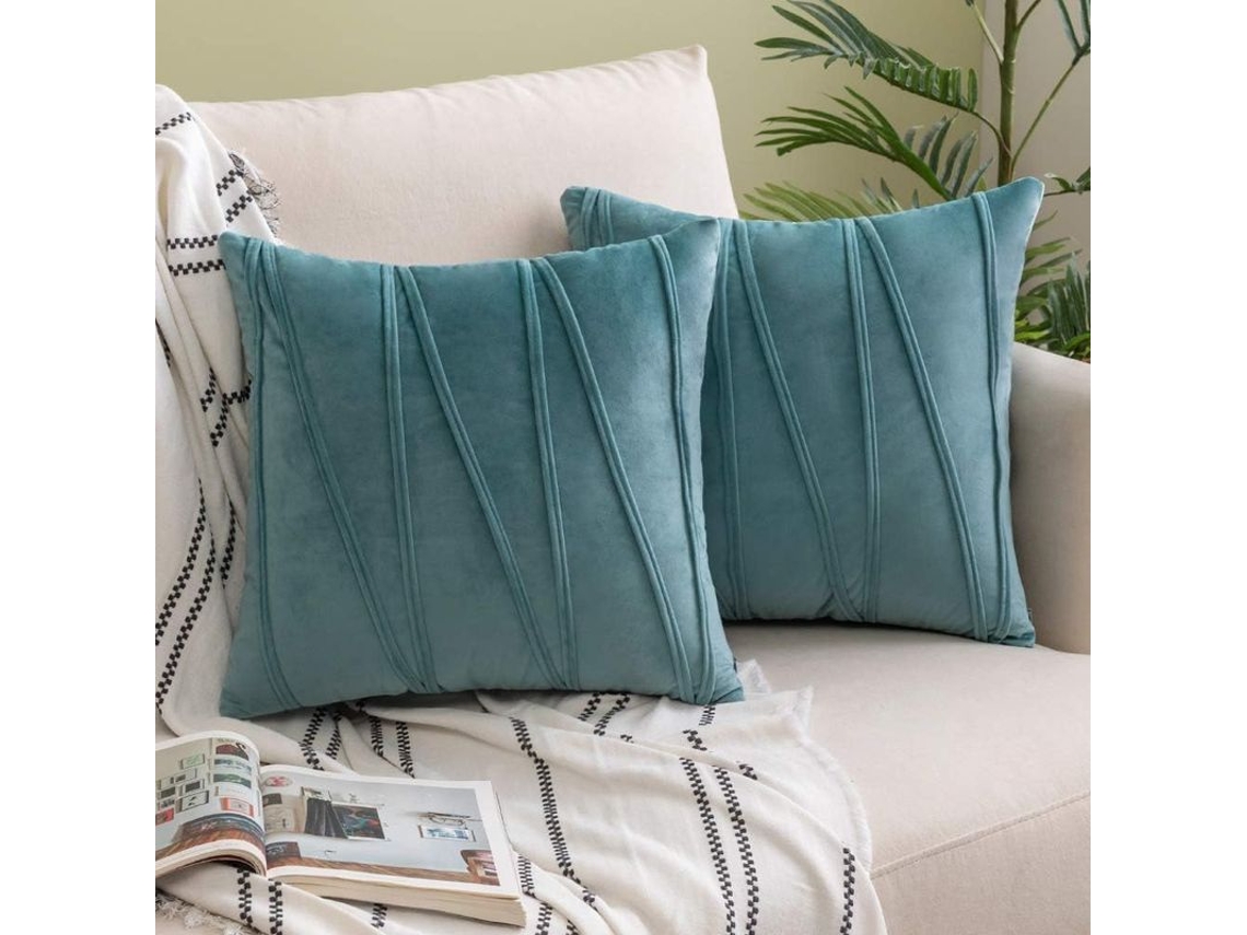 Rebe-funda De Almohada De Terciopelo Rayado Decorativa Suave 2 Piezas 45x45cm Verde Claro Para Sofá Cama Coche Salón