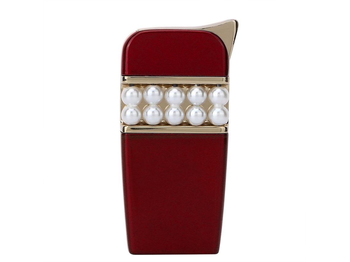 Encendedor de cigarrillos de gas butano con diseño de perlas simuladas (rojo)
