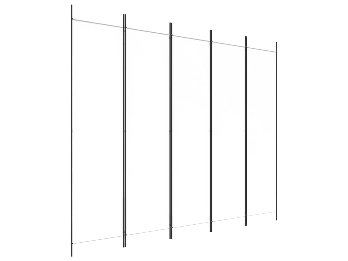 Biombo divisor de ambientes, 5 paneles, 250 x 200 cm, tela blanca y planchado, Dec030947