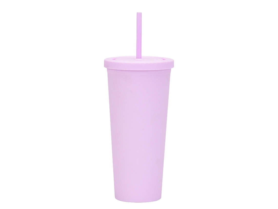 Taza de consumición plástica reutilizable de la taza de la agua fría 700ml con la capa doble del color sólido de la tapa y de la paja JEIIBRZUI