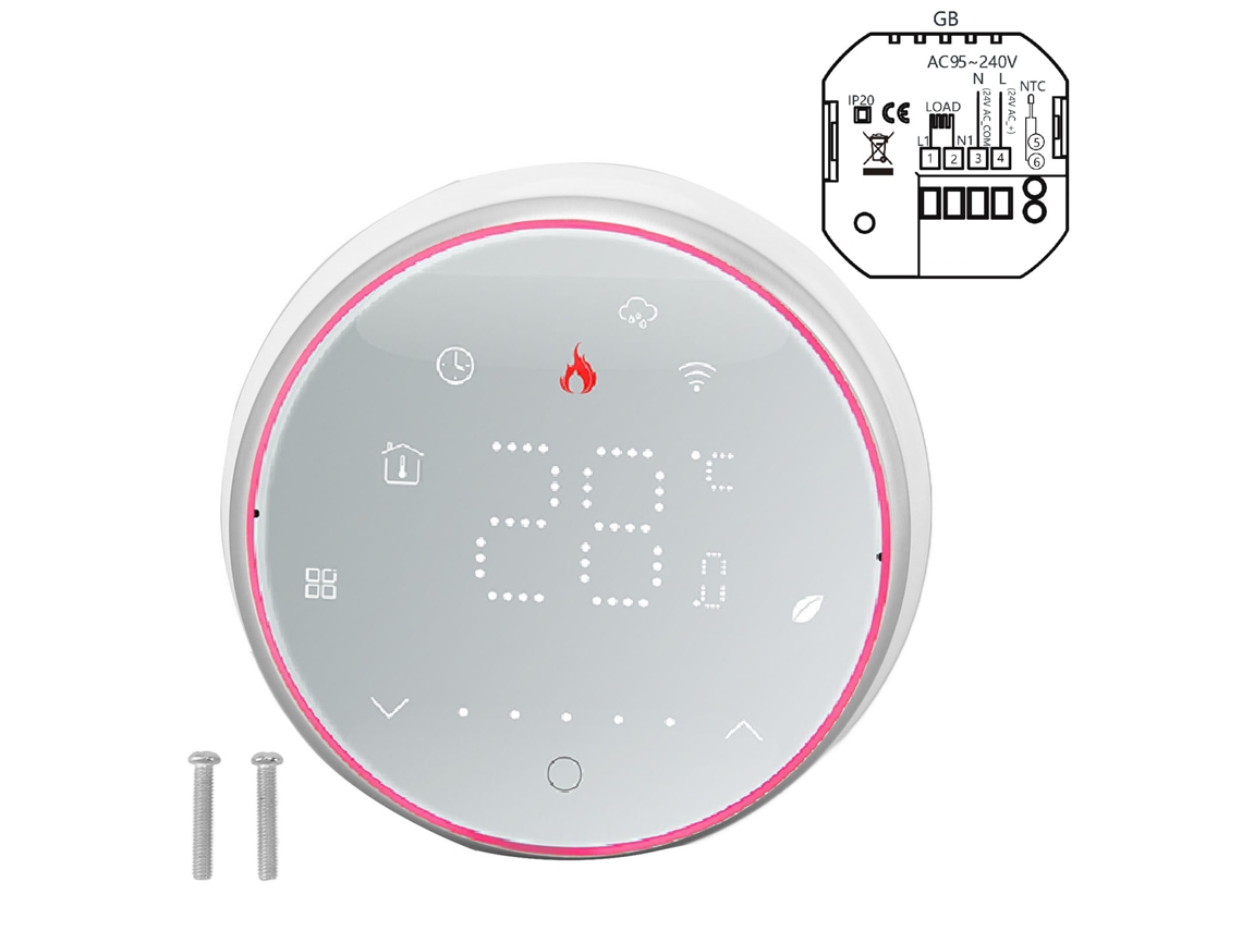 Termostato Inteligente Inalámbrico, Wifi, Programable, Control Por Aplicación/voz, Calefacción Eléctrica, Blanco.