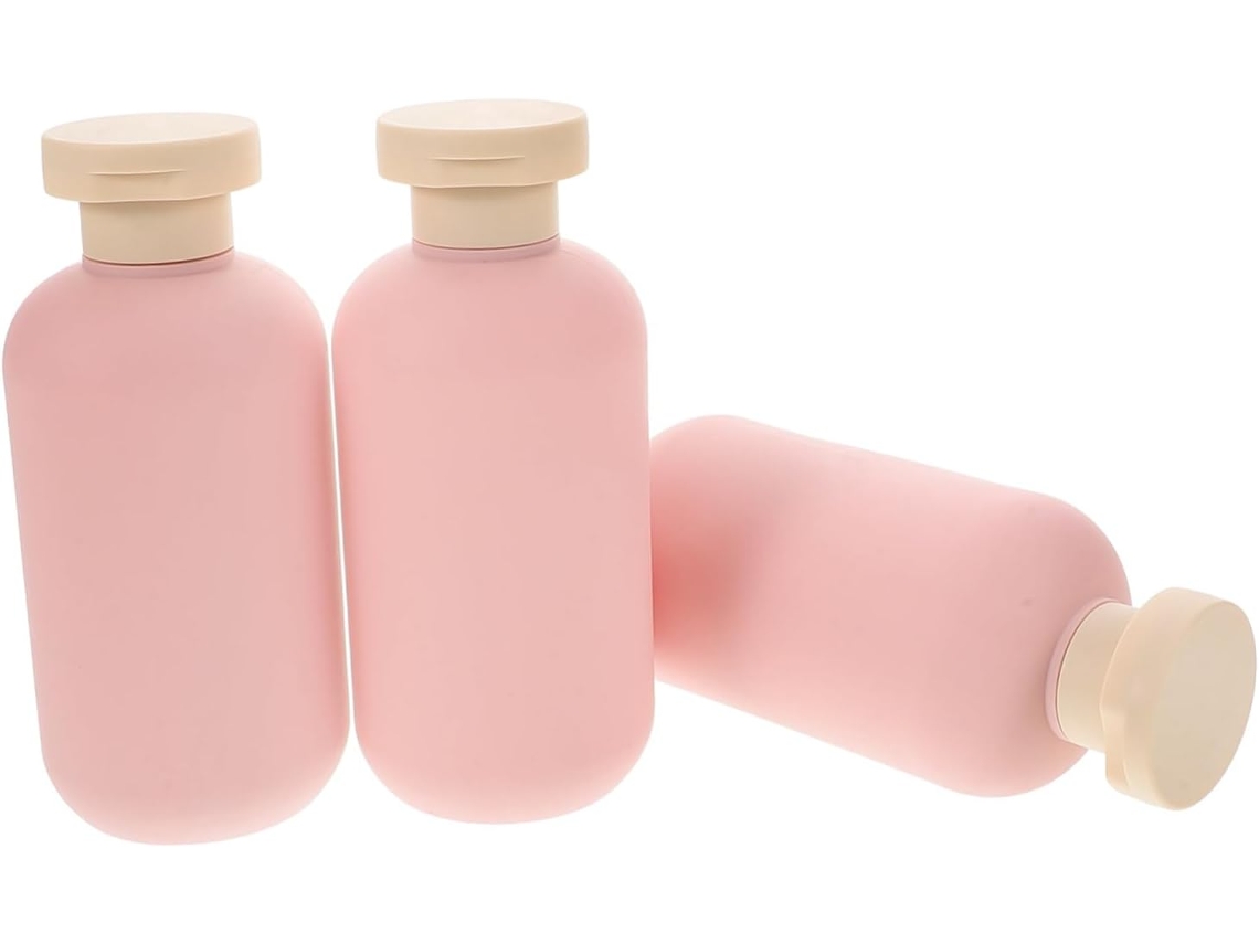 Juego 3 Botellas Pe Recargables Champú Loción Color Ideales Viajes Dispensadores Prácticos Rosa