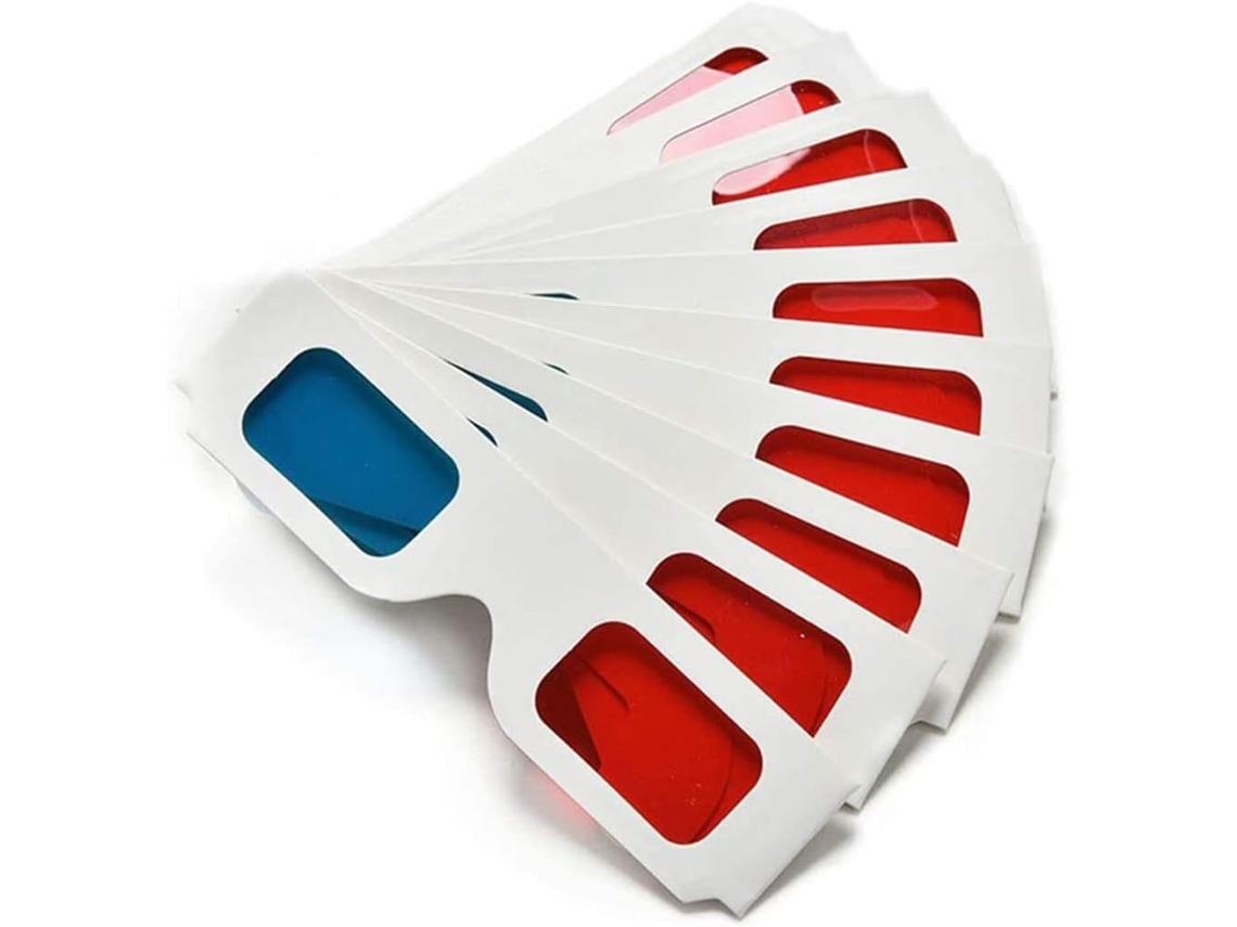 Gafas 3d De Papel, Anaglifo Rojo Y Cian, Montura De Cartón Blanco, 50 Pares.