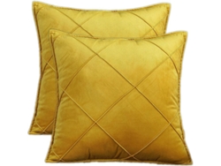 2026-40123-funda De Almohada De Terciopelo 2 Piezas 45x45cm Estilo Nórdico Cuadros Suave Para Sofá Dormitorio Amarillo