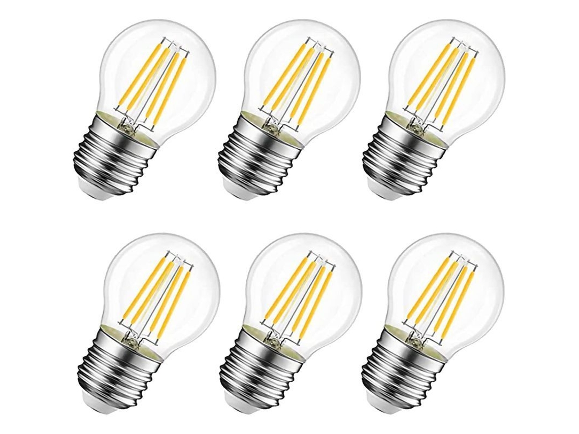 Bombilla Led De Filamento E27 G45 6w Equivalente A 60w Blanco Cálido 3000k 600lm No Regulable Paquete De 6 Clase Energética E
