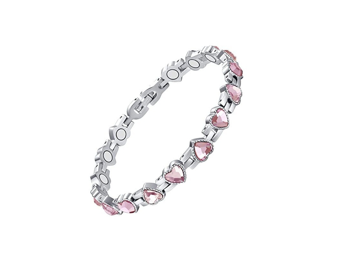 Pulseira De Cobre, Bracelete Magnética Terapêutica Em Formato De Coração, Ajustável (prata - Diamante Rosa) Spqment