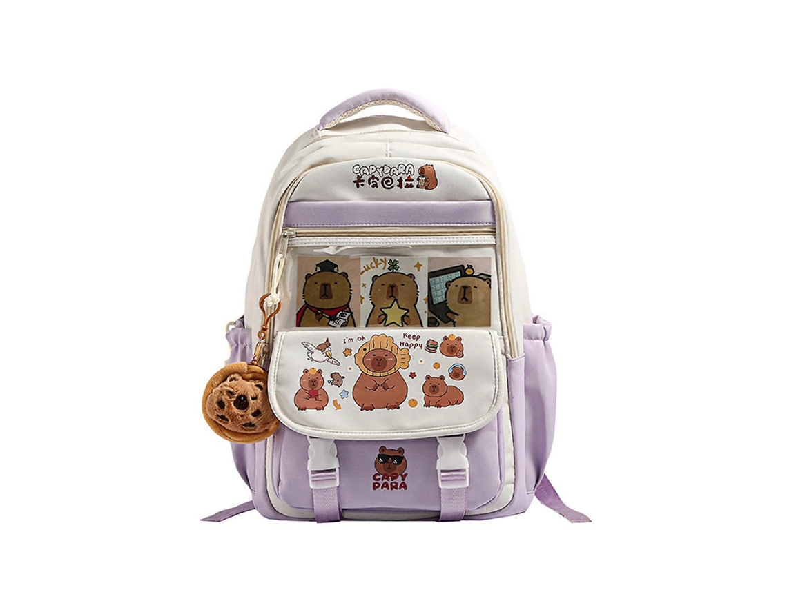 Mochila con diseño de capibara, con amplio espacio de almacenamiento, mochila escolar de nailon para adultos que buscan estilo y practicidad, color morado.