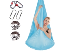 Hamaca de yoga de 400 x 280 cm con correa de extensión y cierre (azul lago)