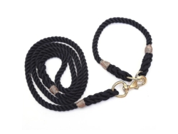 Correa retráctil automática para perros, modelo 2026, tejida a mano, negra, de algodón, 150 cm de largo, collar de 46 cm.