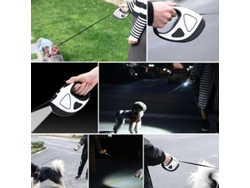 Coleira retrátil para cães 2026 com lanterna LED de 16 LEDs para raças pequenas, médias e grandes, tamanho G, azul.