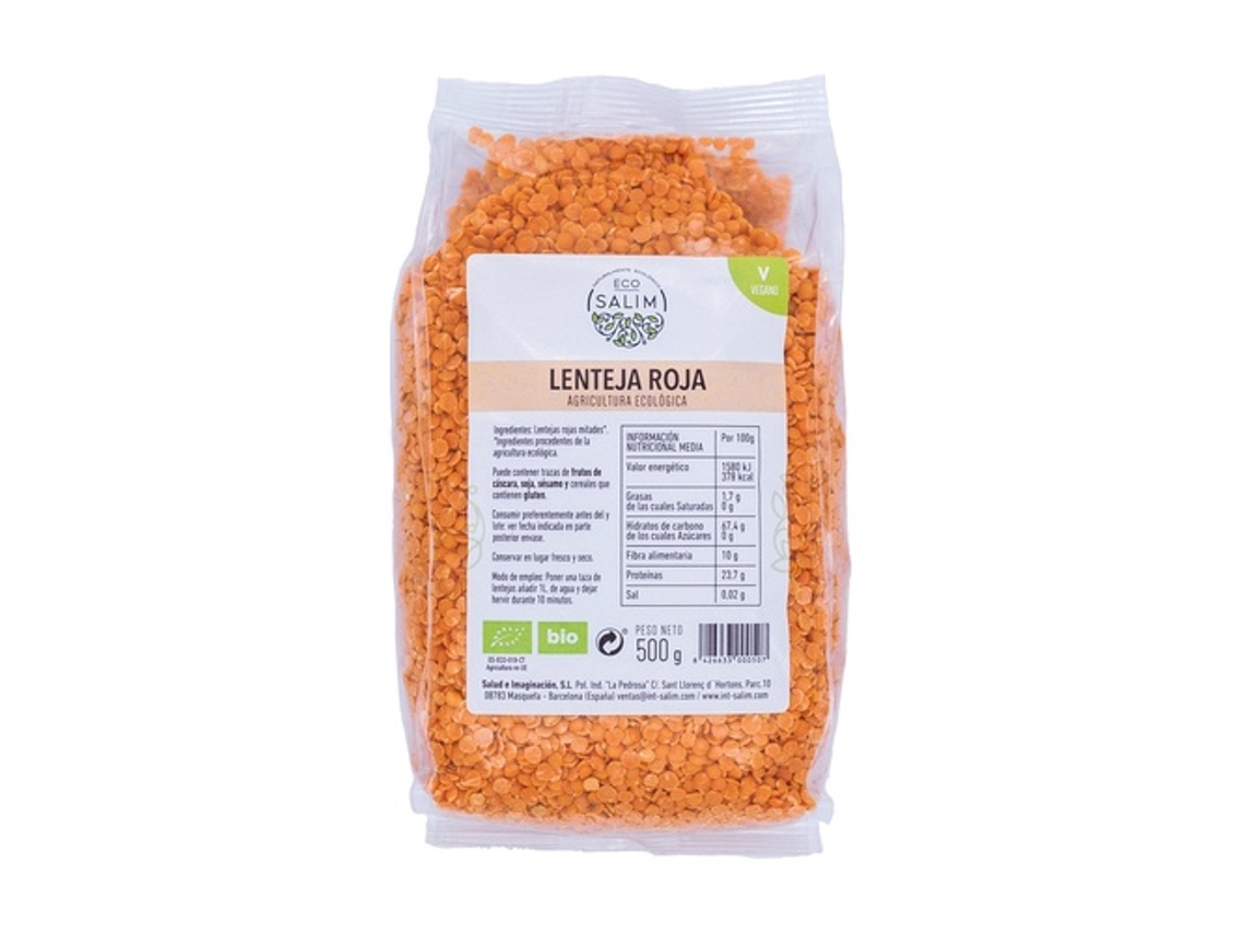 Lentejas rojas 500g. Sal vegana ecológica ECO SALIM