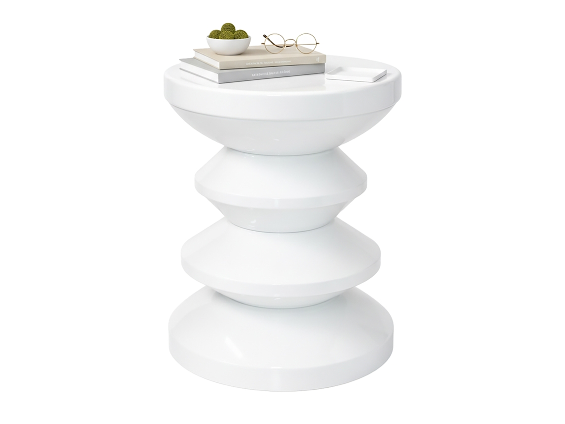 Mesa Auxiliar Y Taburete Relaxdays, Diseño Zigzag, Decoración Salón, Hxd: 46 X 35 Cm, Metal, Blanco