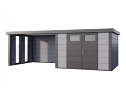 Caseta de Jardin metálica NH8 con Apoyo grande e Ventanas a la izquierda | Gris Claro | (298 x 298) + (344 x 298) - NOVO HABITAT